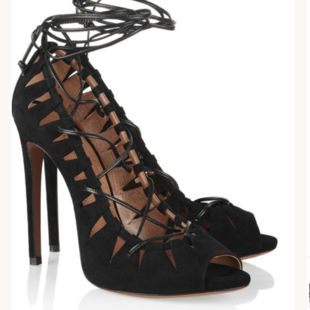 ALAÏA Lace-up Cutout Suede Pumps